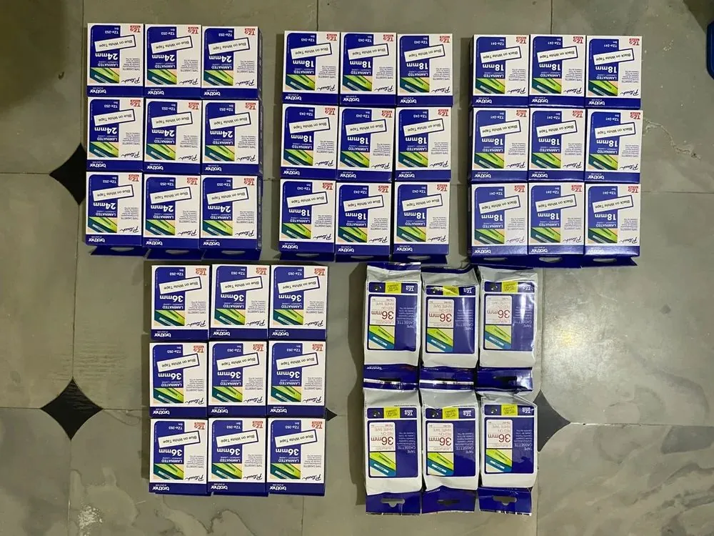 Brother TZe label tape stock in the warehouse
